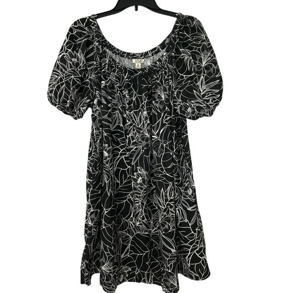 a.n.a. A New Approach Dresses & Skirts - a.n.a Linen Cotton Blend Black & White Puff Sleeve Floral Loose Fit MiniDress 0X